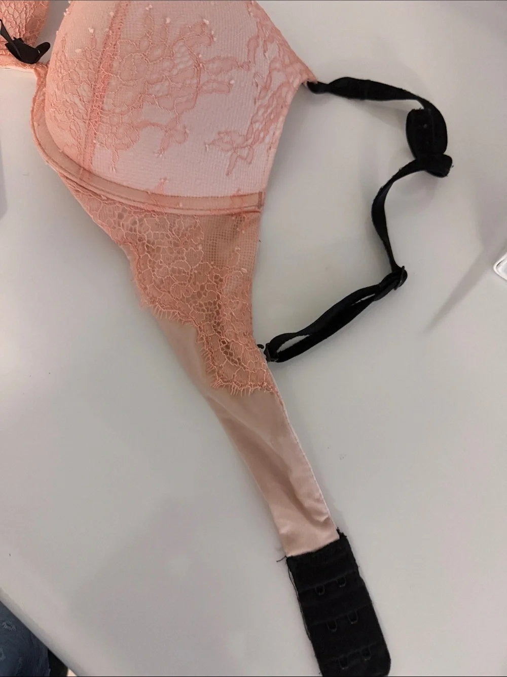 Victoria's Secret Peach Lace Push-Up Bra with Black Straps